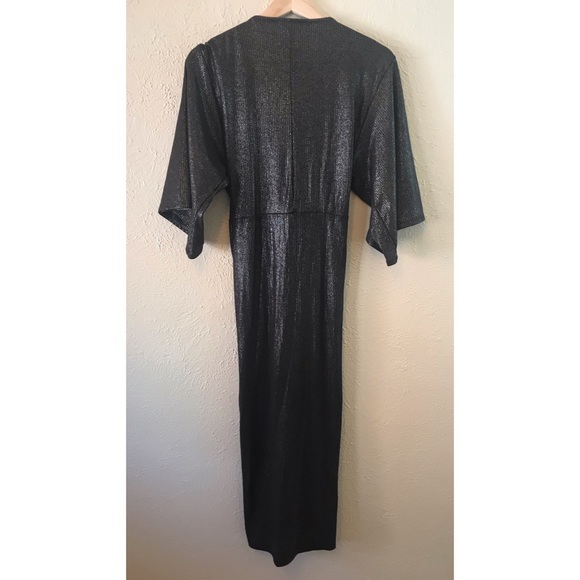 Zara Front Knot Twist Midi Metallic Black Dress - Picture 6 of 10